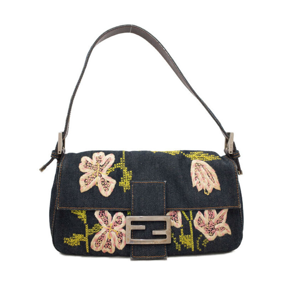 Fendi Flower Denim Mamma Bucket Semi Shoulder Bag